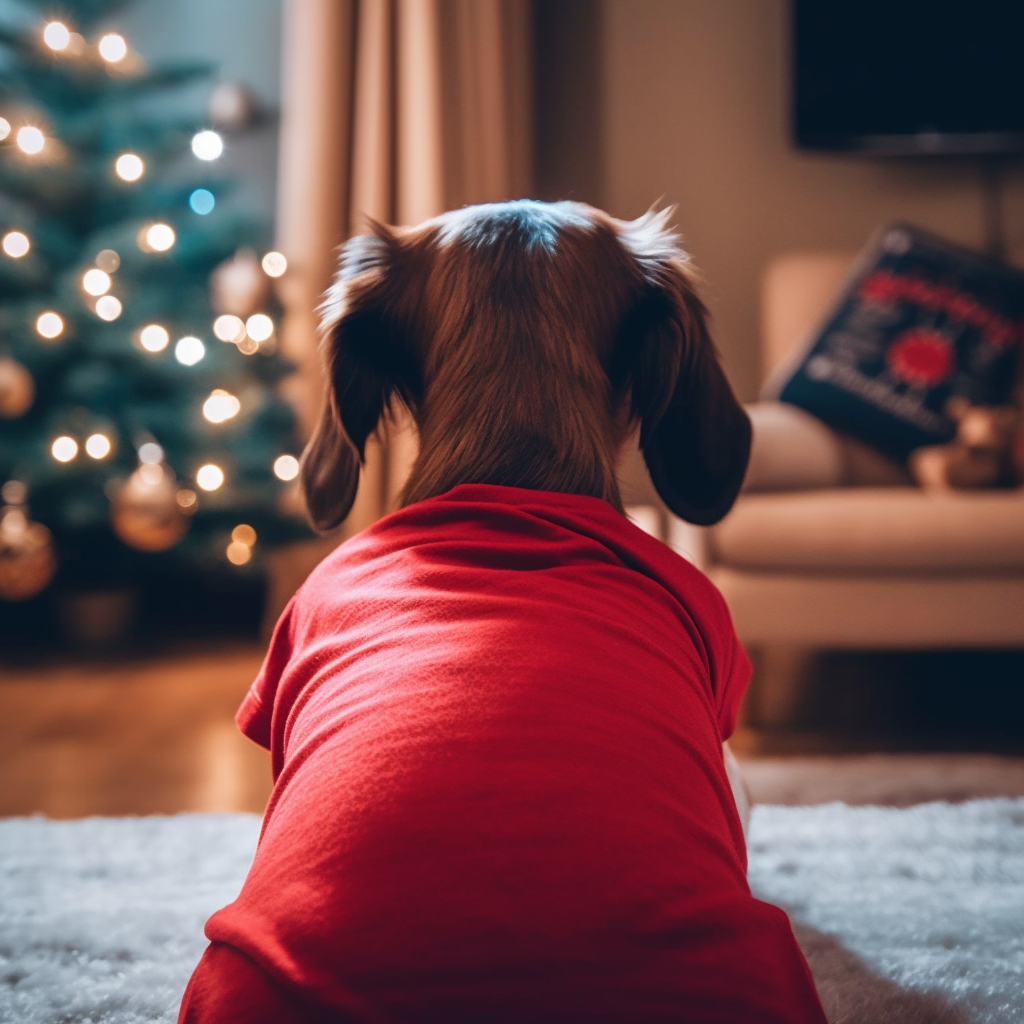 Cute dog in red shirt