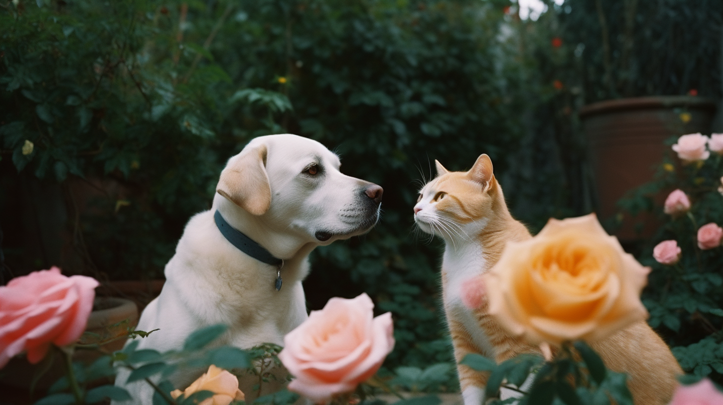 Happy dog and cat in cute daycare