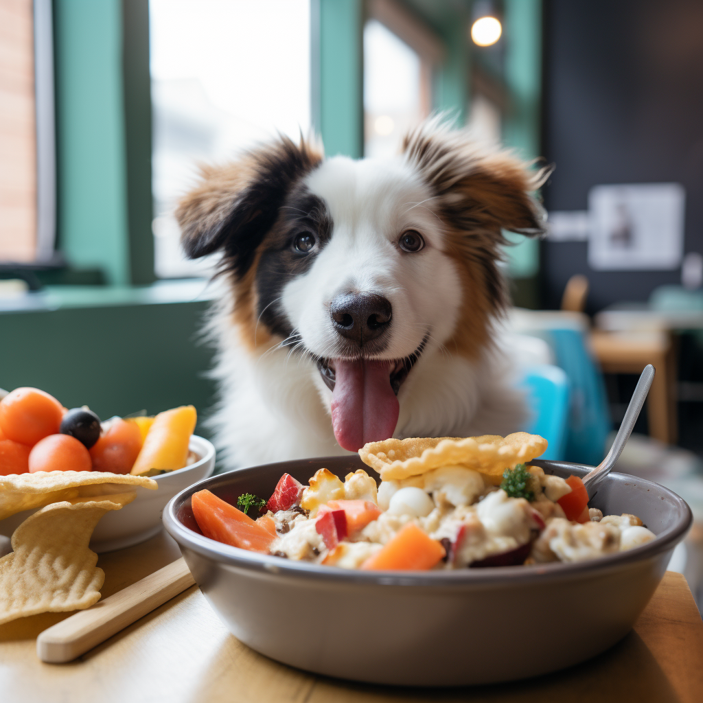 Dog Eating Gourmet Food in Daycare