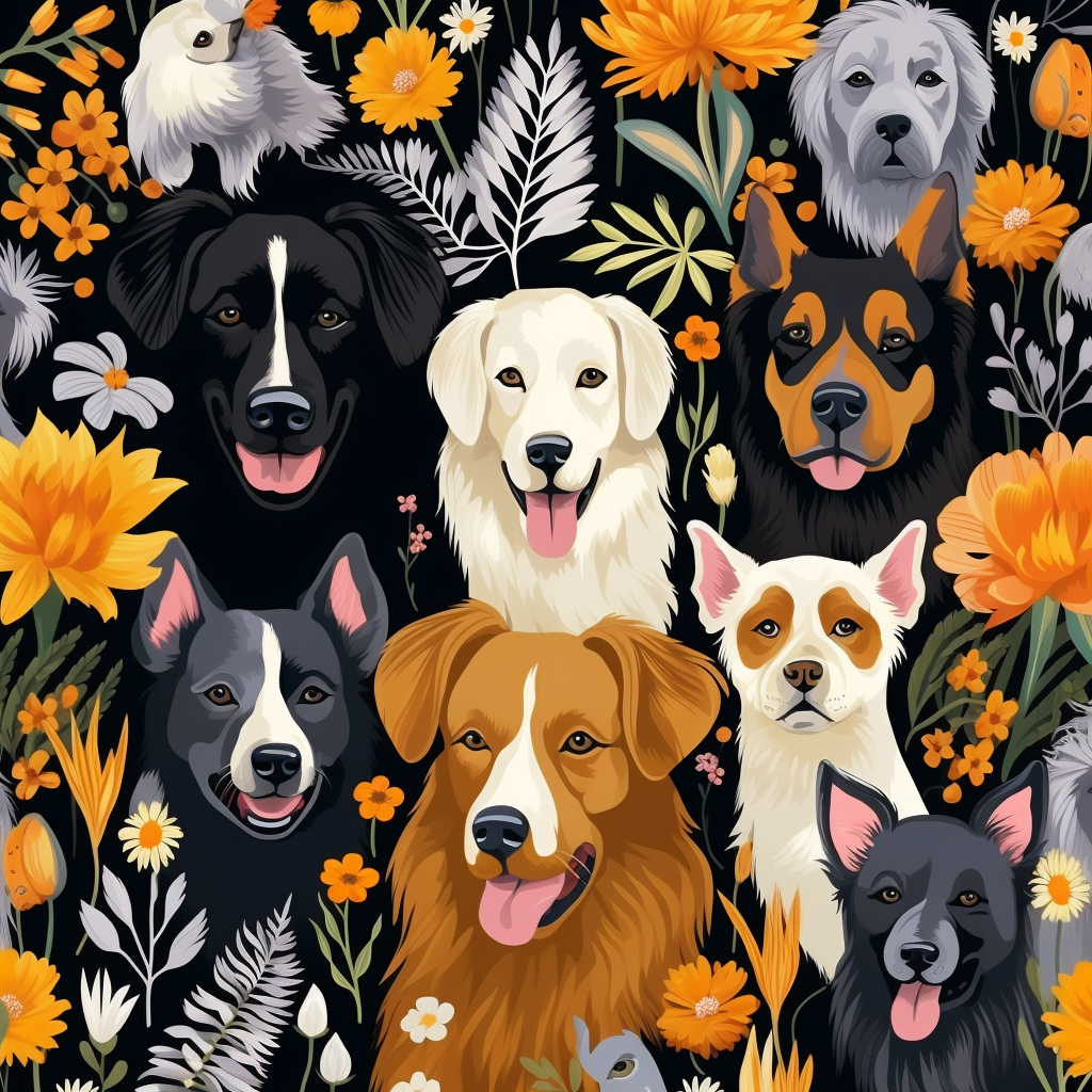 Pattern of dogs and flowers