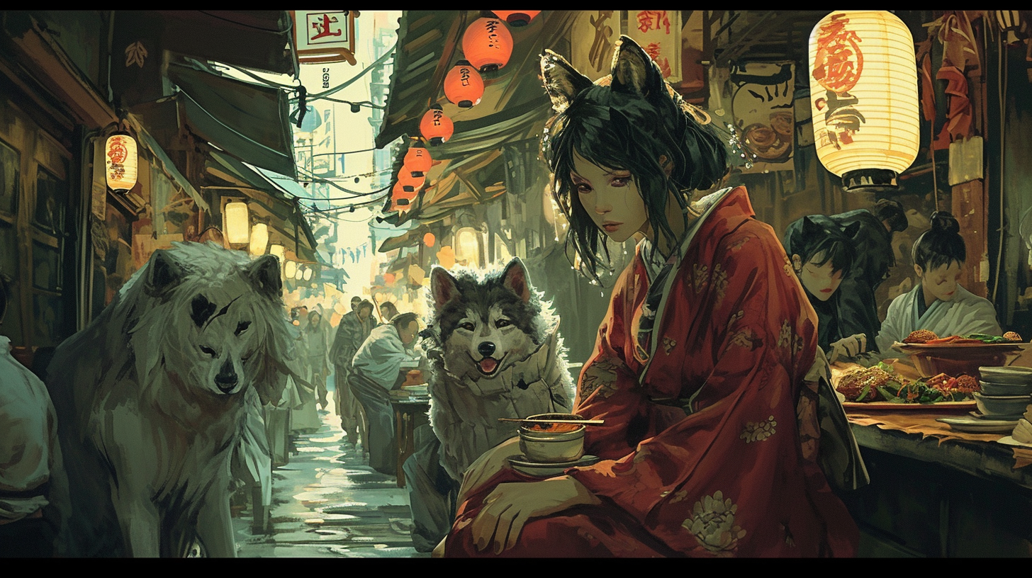 Dog and human enjoying Japanese and Indian cuisine