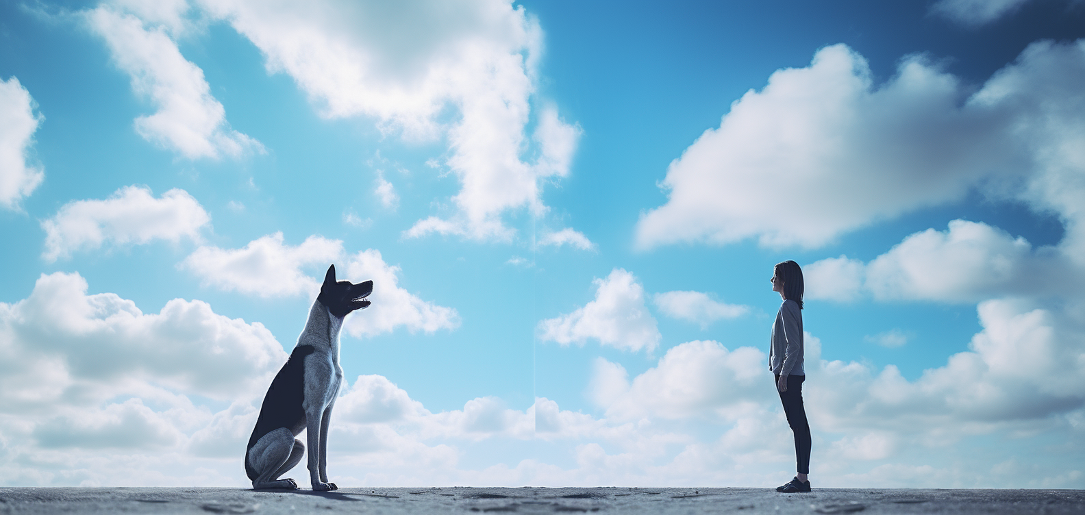 Dog and owner enjoying the blue sky