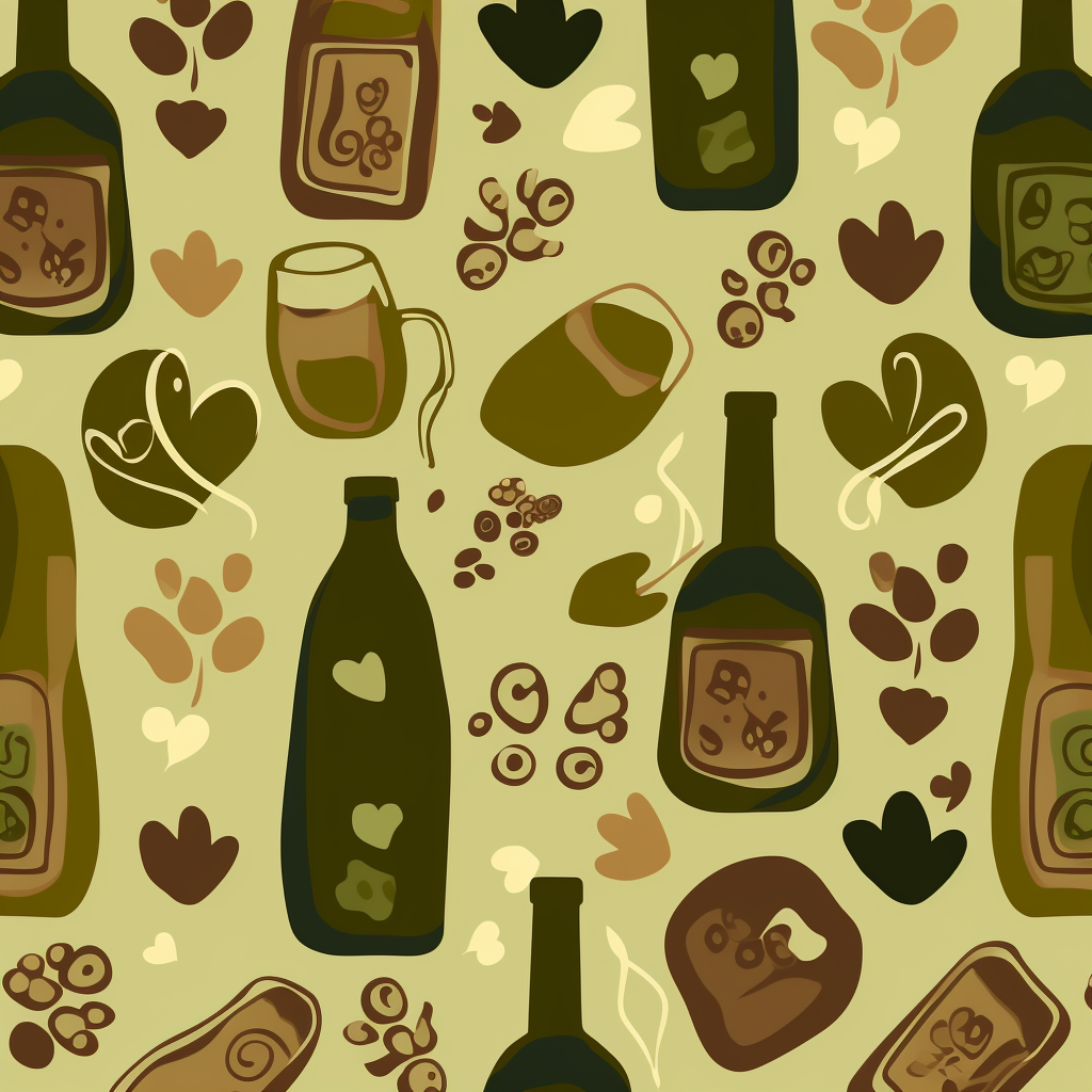 Dog Paws Hearts Wine Bottles Background