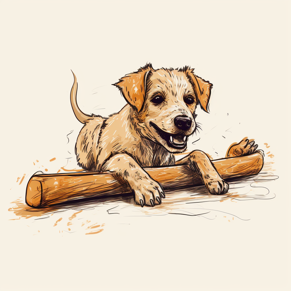 Simple cartoon of a dog playing with a bone