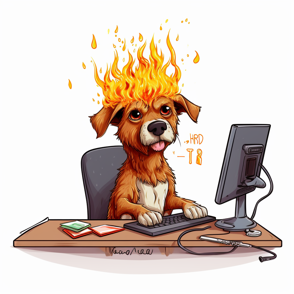 Cartoon dog software developer burn deadlines