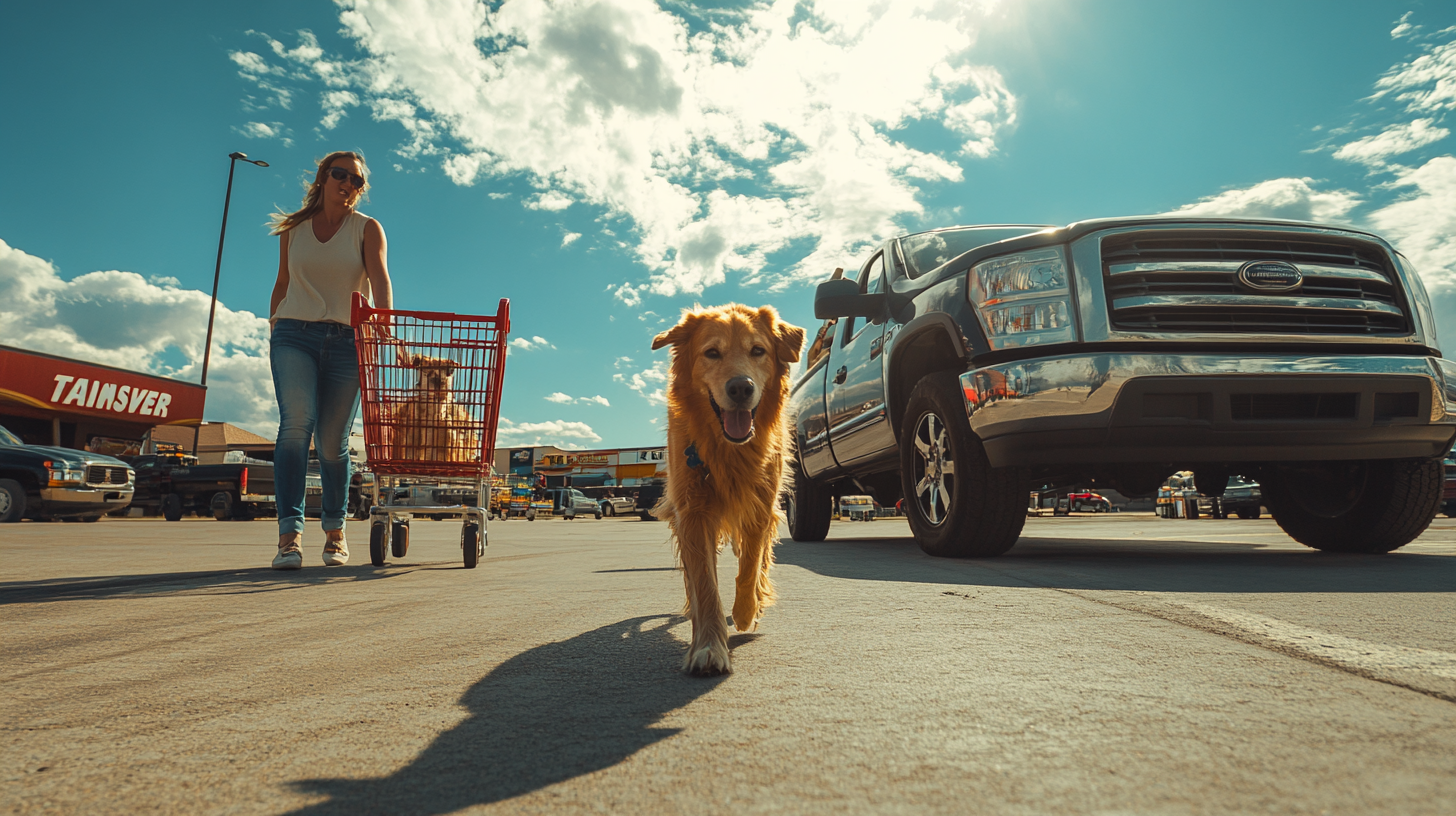 dog tractor store parking lot