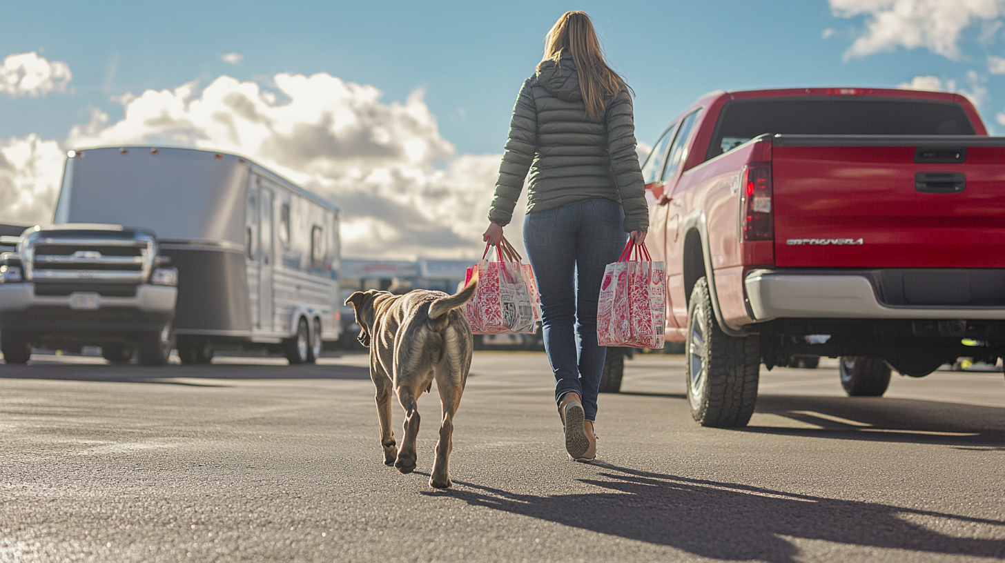 Woman, Dog, Tractor Supply Store