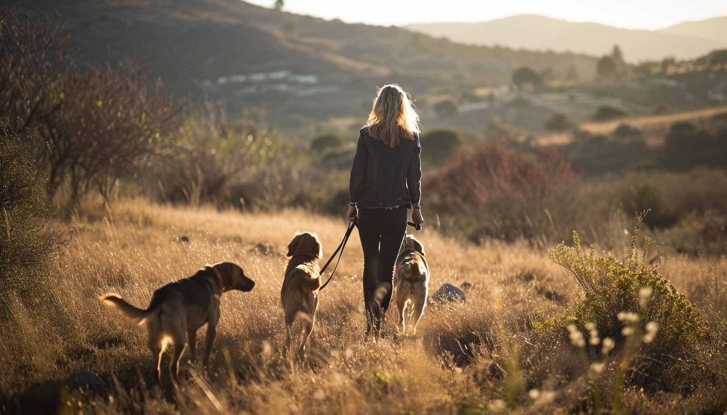 Blond Woman Training Dogs Outdoors