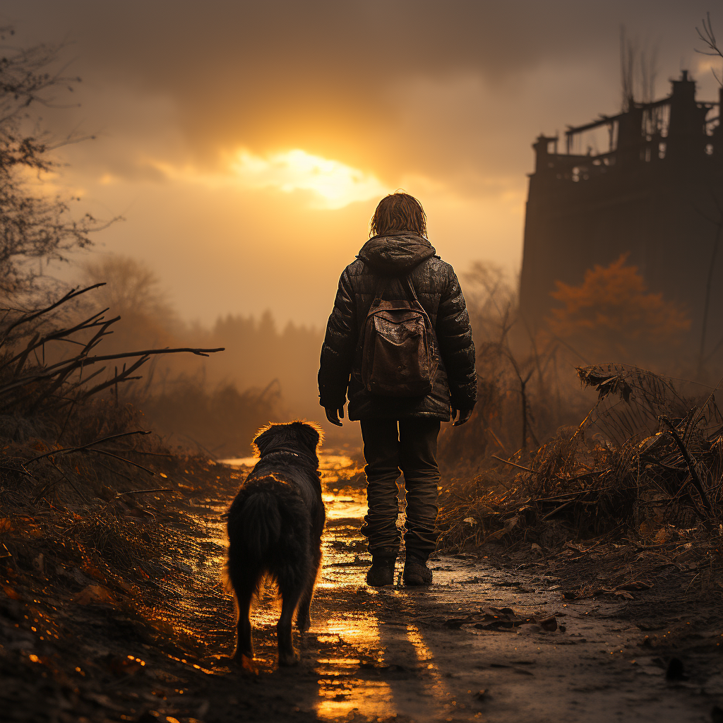 Happy dog walking his human