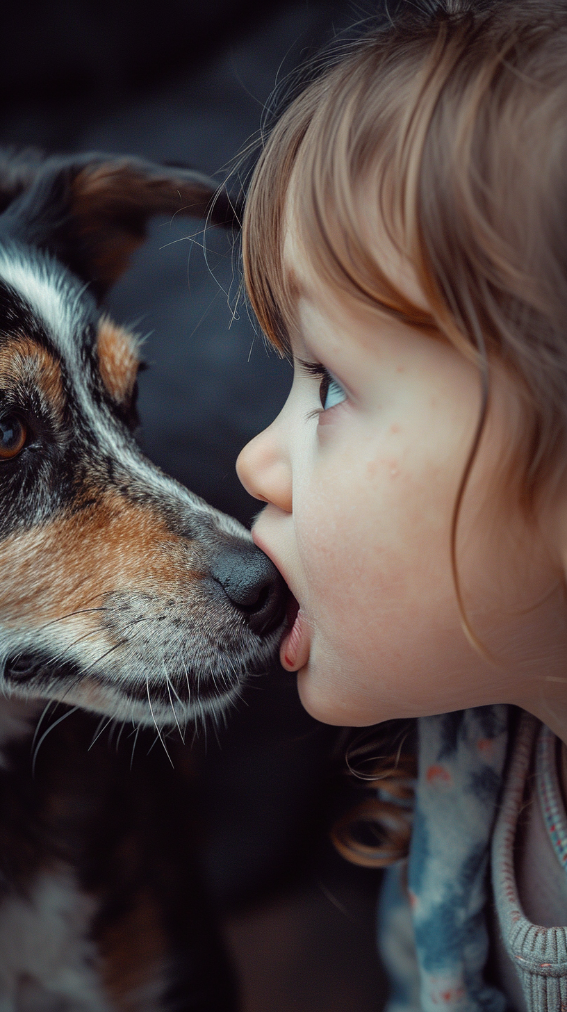 Dog bad breath on little girl