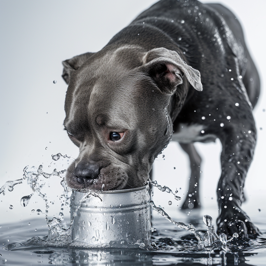 Dog drinking water from aluminum can