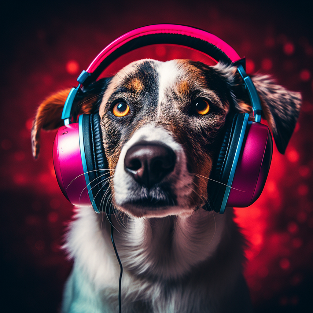 Cute dog wearing headphones