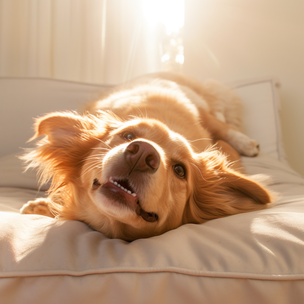 Cute dog relaxed on soft bed