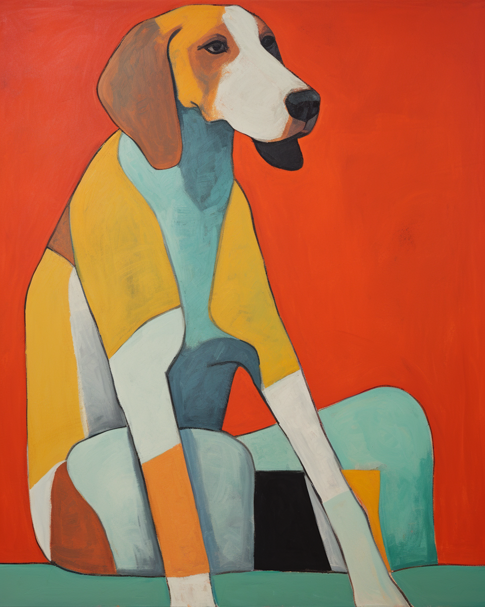 Dog cocking leg in style of Milton Avery