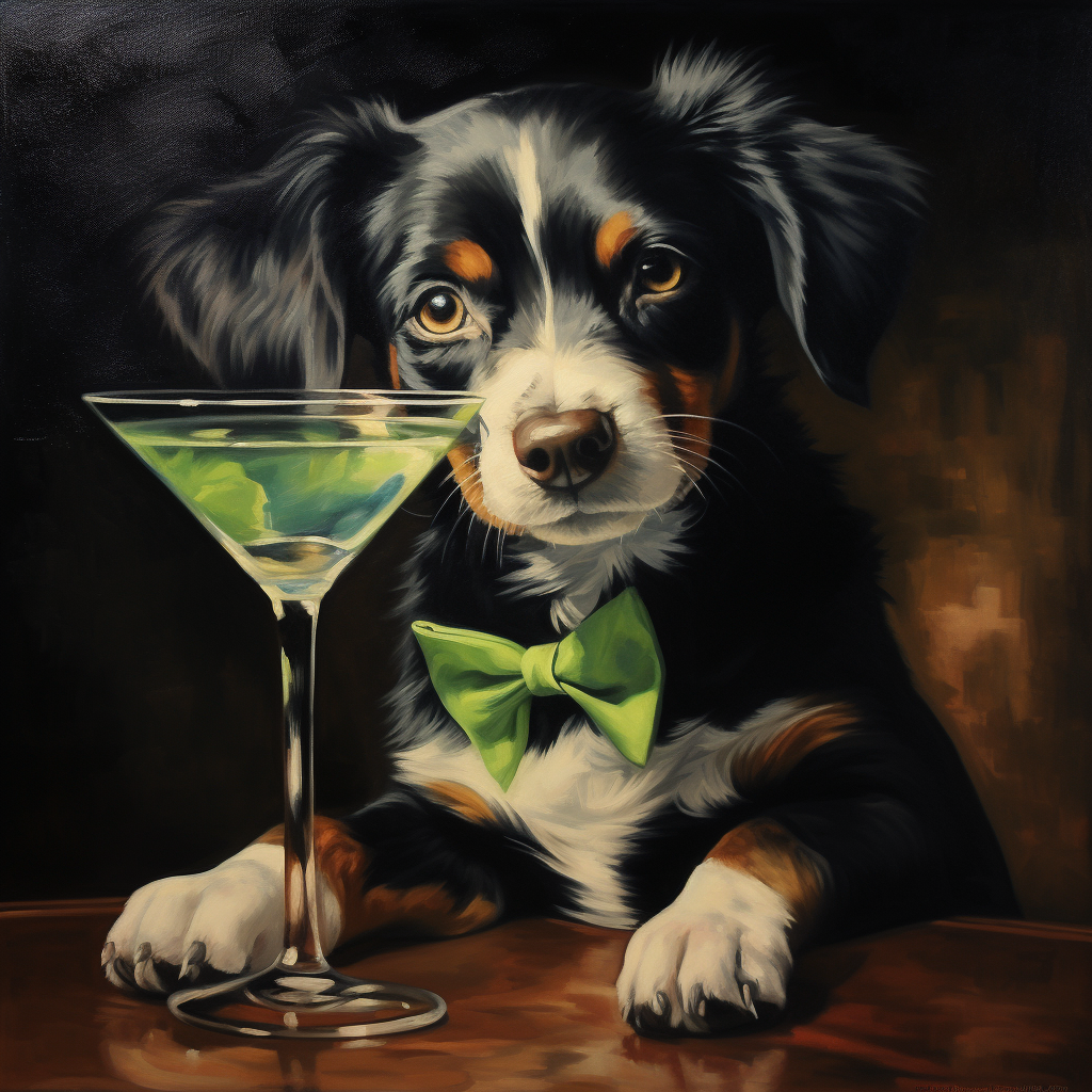 Dog with Martini in Stylized Oil Painting