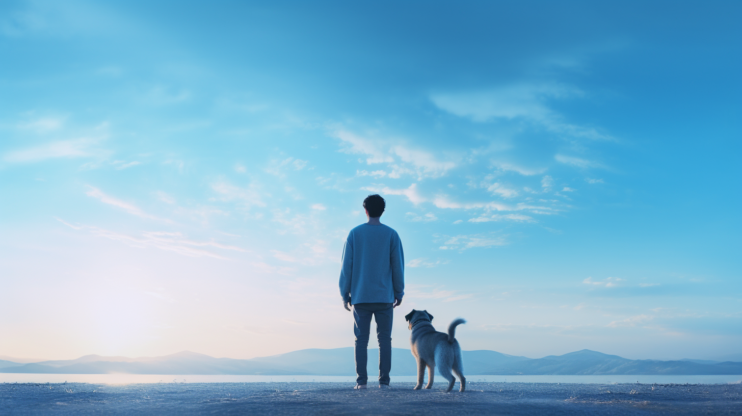 Dog and owner bid farewell under a blue sky