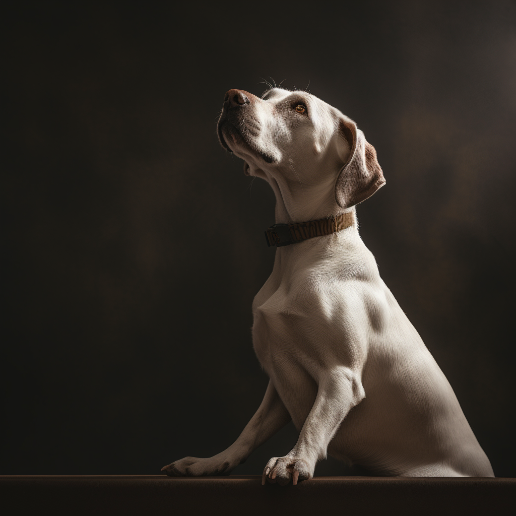 Loving dog gazes up at owner