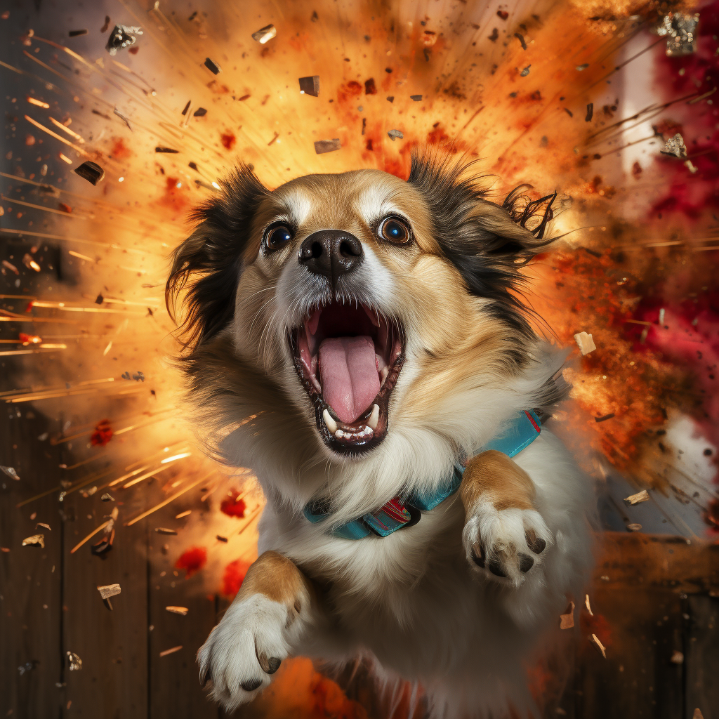 Dog running away from firecrackers