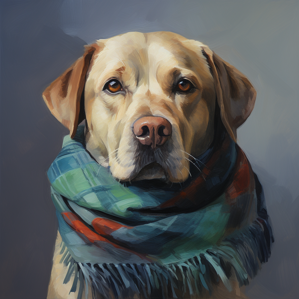 Cute labrador wearing a scarf