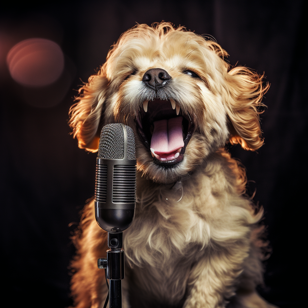 Funny dog singing with joy