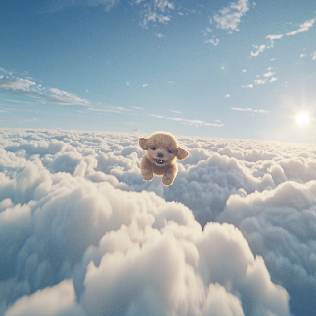 Dog flying in sky chaos