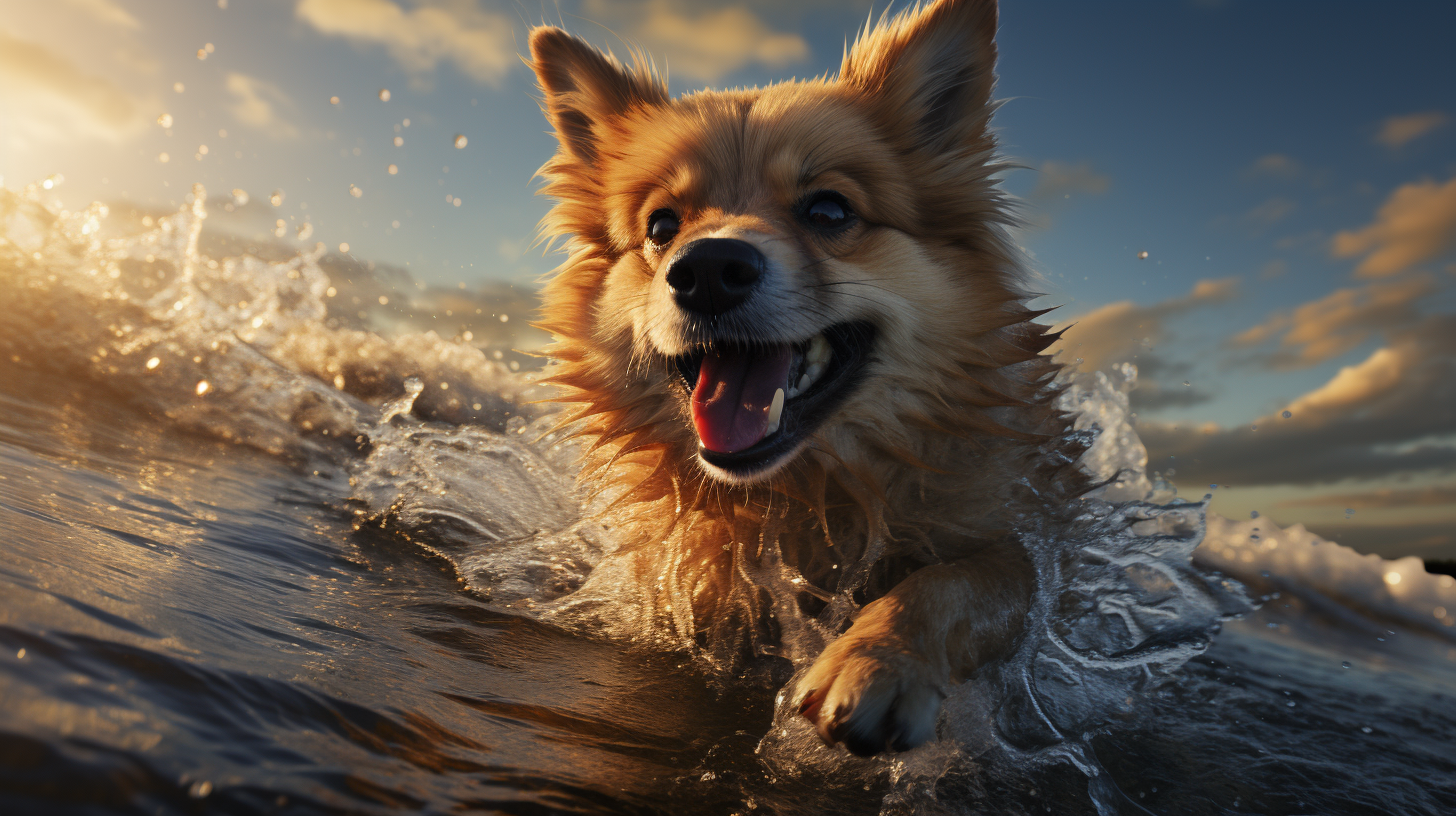 Adventurous dog surfing ocean waves