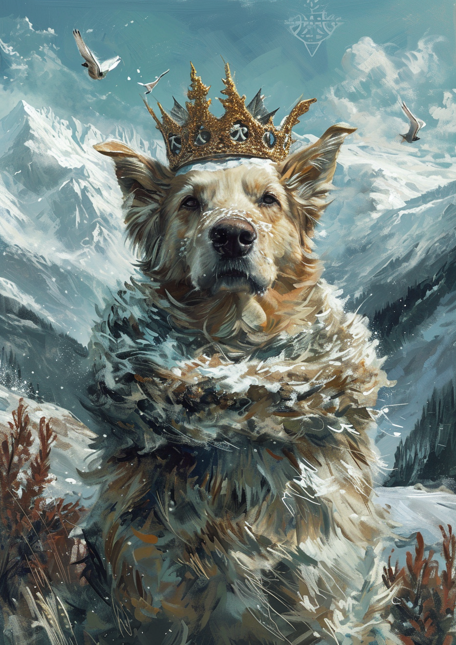 Dog in Winter Costume with Snowy Crown