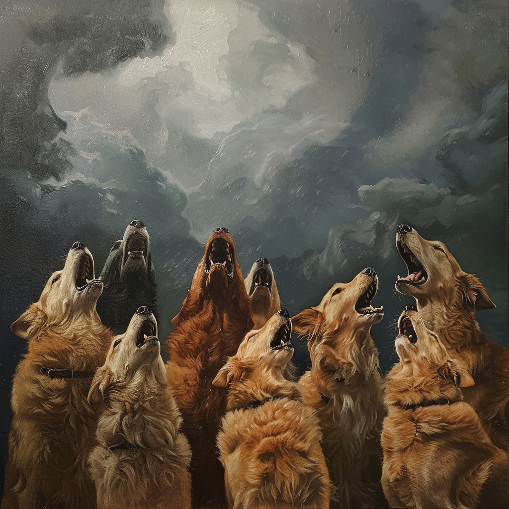 Group of howling dogs