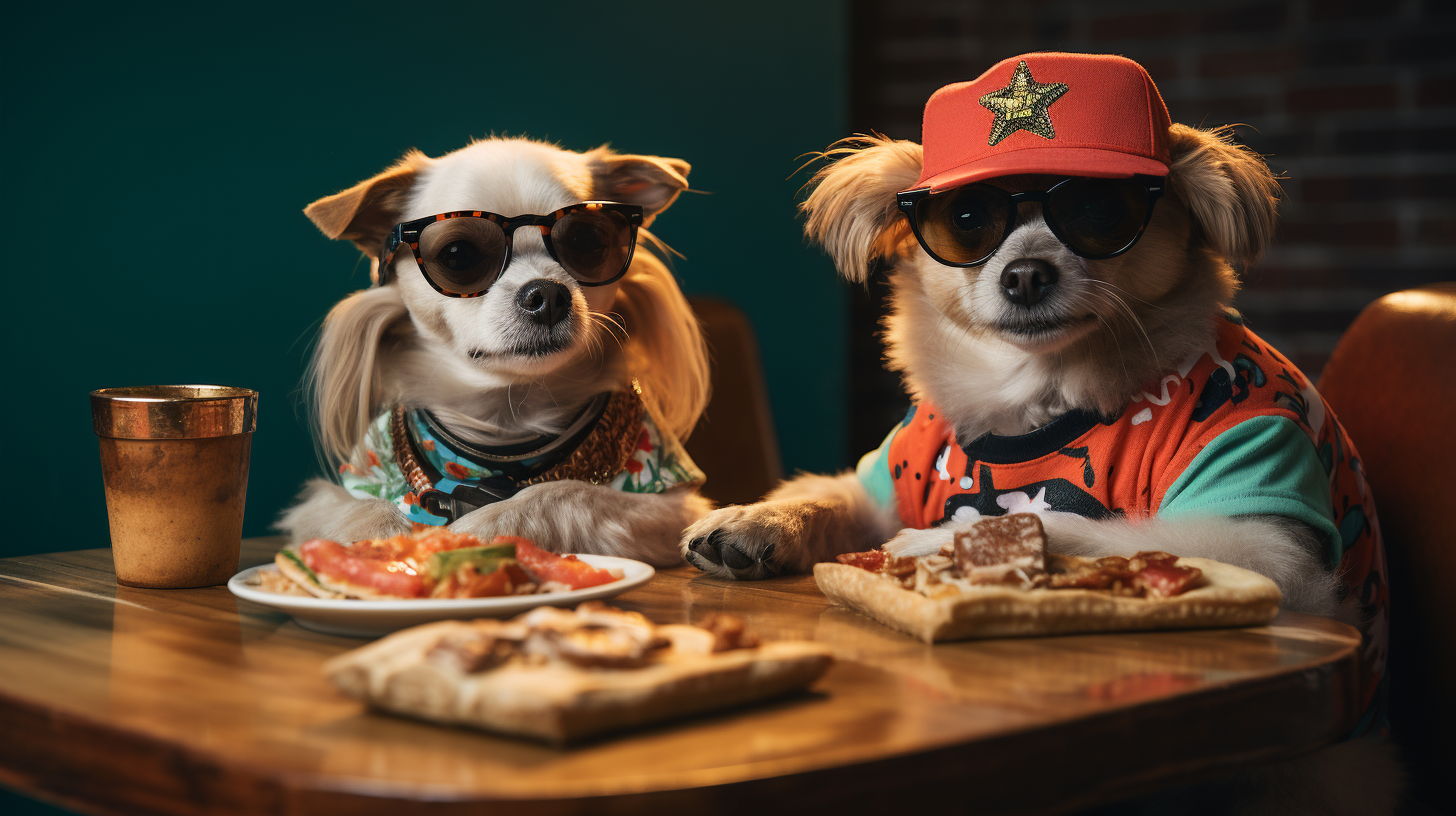 Dogs eating pizza California