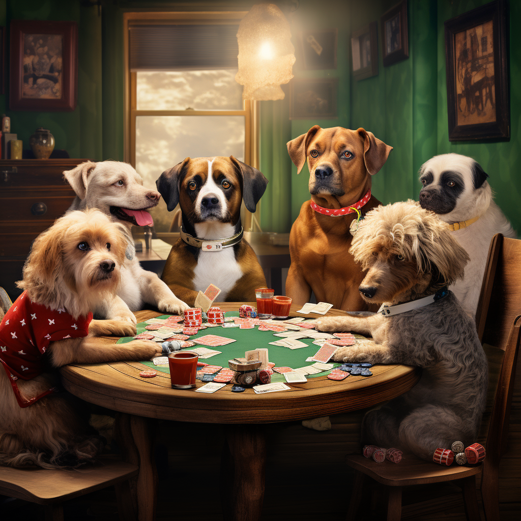 Dogs Playing Monopoly with Family