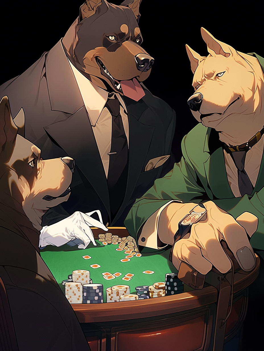 Expressive artwork of Dogs Playing Poker