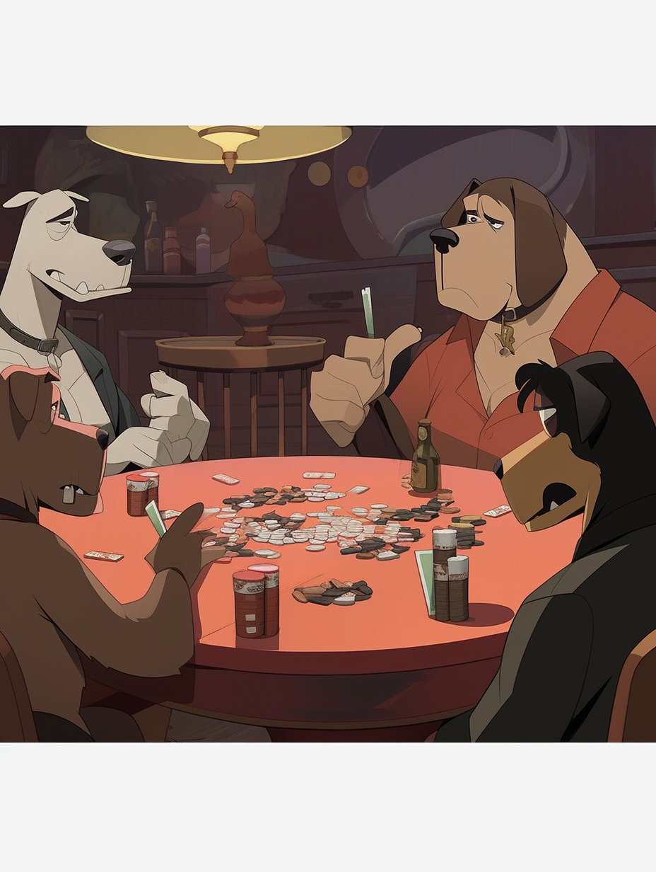 Artwork of dogs playing poker