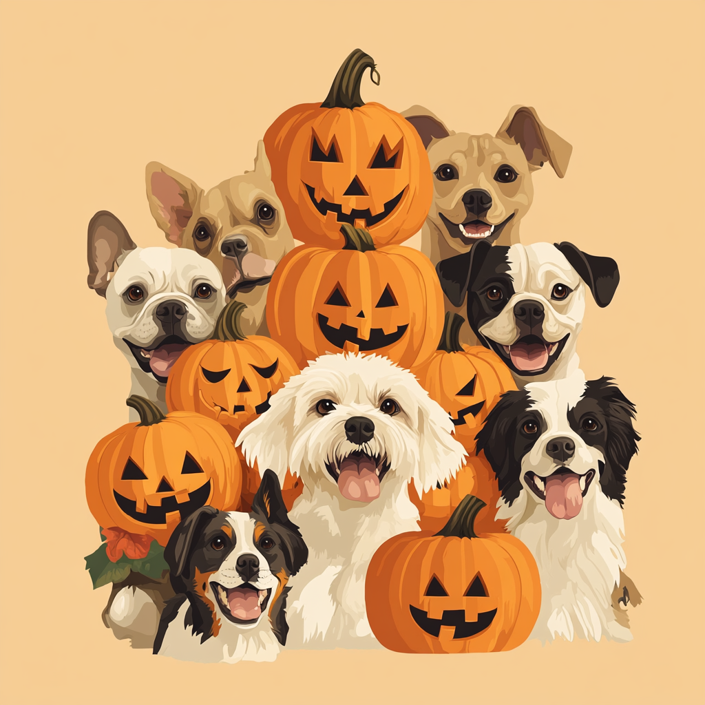 Dogs with Jack O Lantern Pumpkins