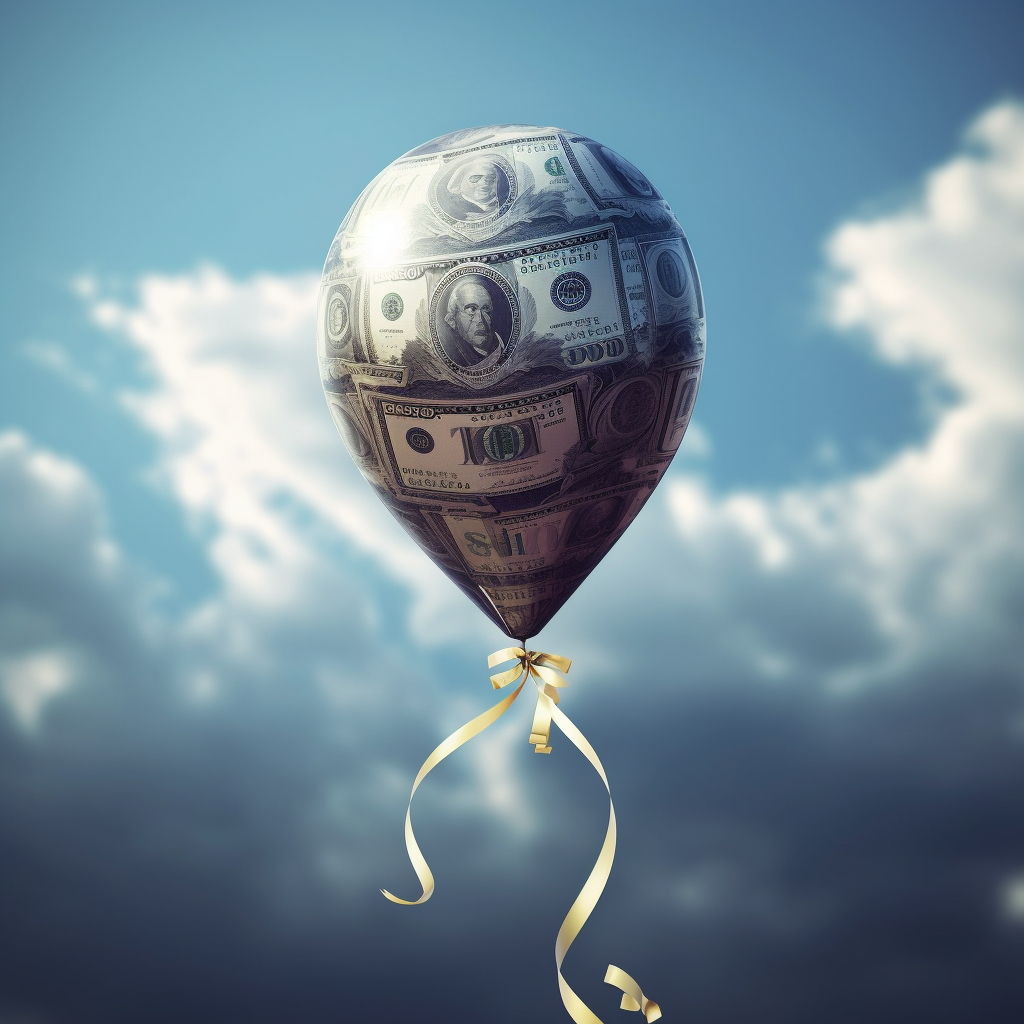 Photorealistic dollar balloon floating in the sky