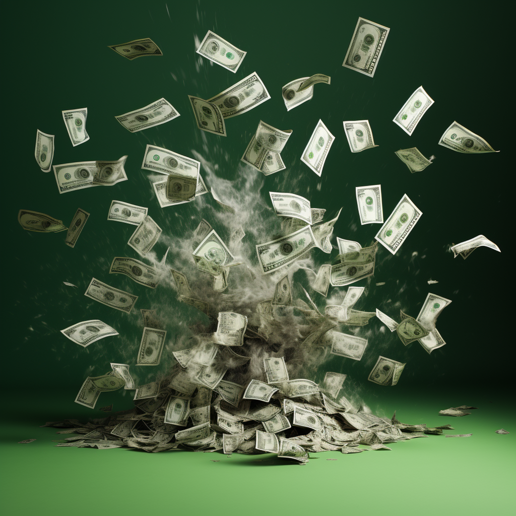 Scattering 100 dollar bills explosion