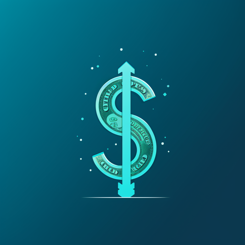 Illustration of a dollar sign and a rising arrow on a blue background