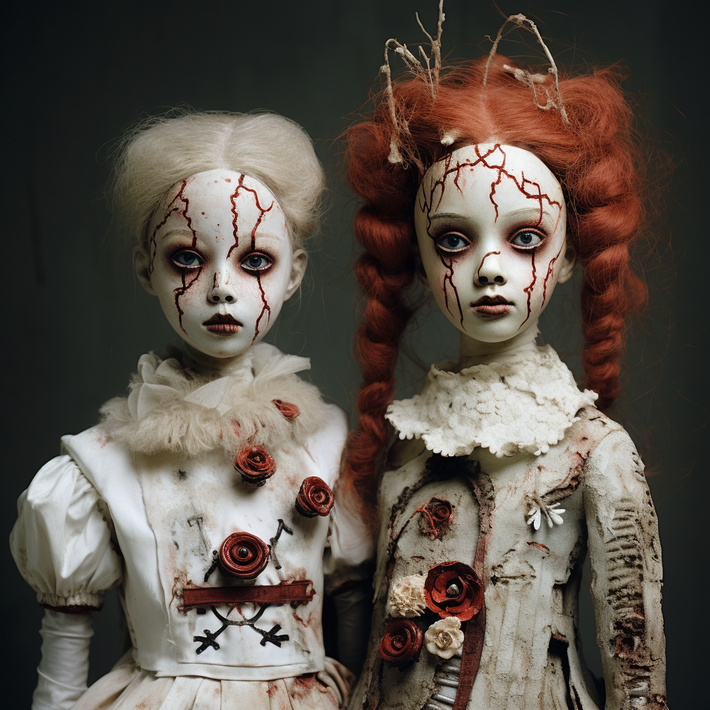 Beautiful antique dolls with red and white colors