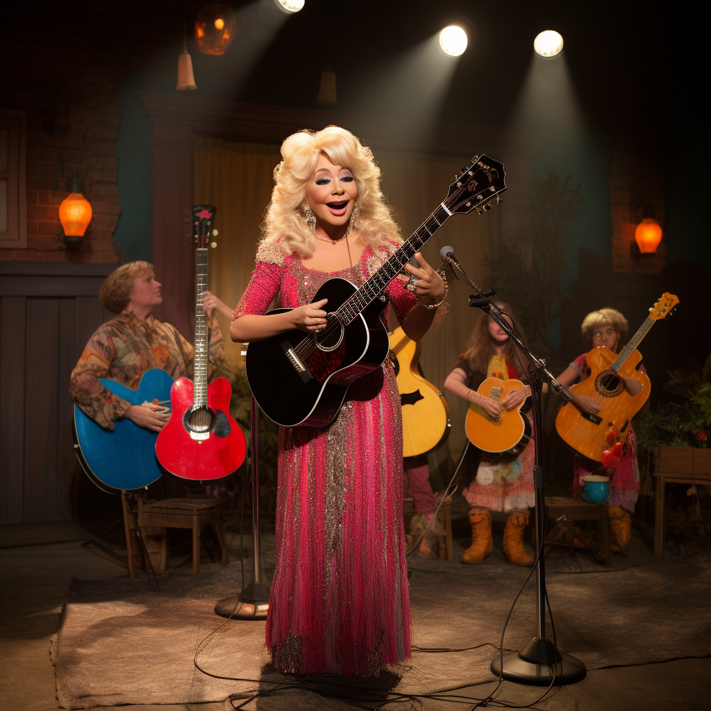 Dolly Parton singing with Sesame Street muppets