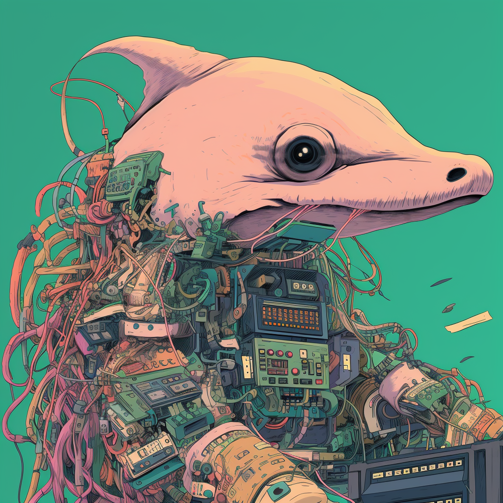 Dolphin computer hacker in Ralph Bakshi style