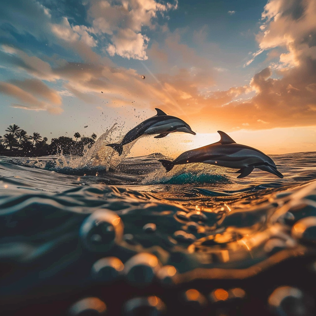 Dolphins swimming in tropical seas