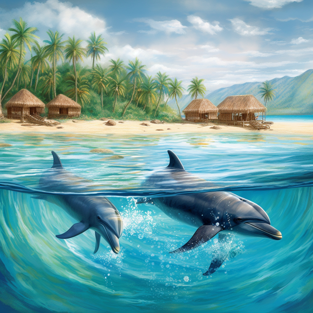 Two dolphins jumping in paradise