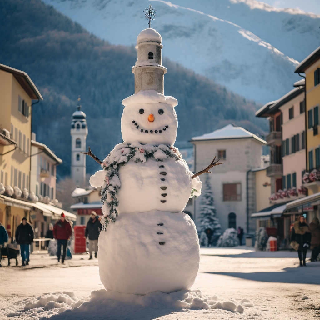 Snowman sculpture at Domodossola's market