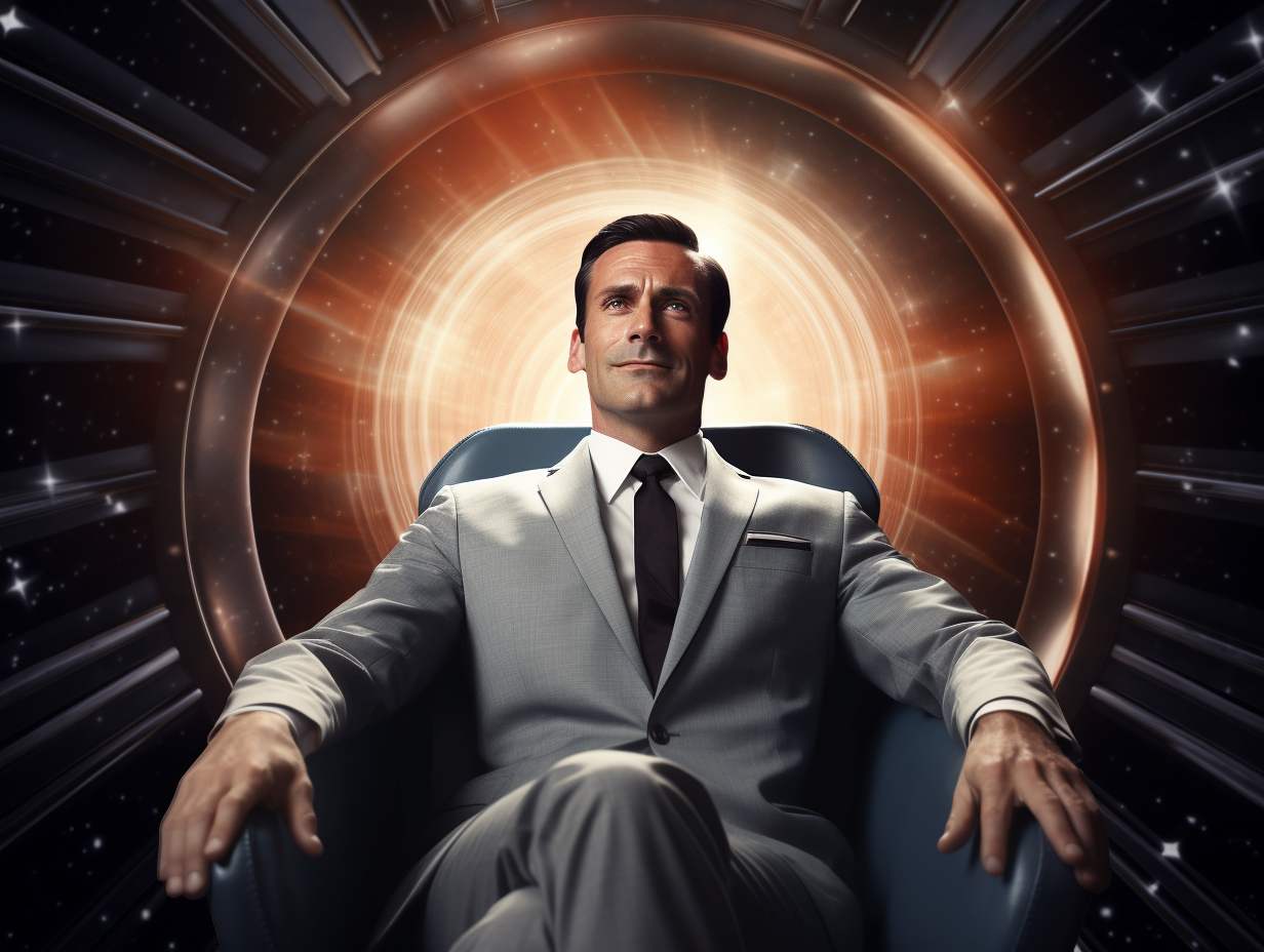 Don Draper floating in a spaceship