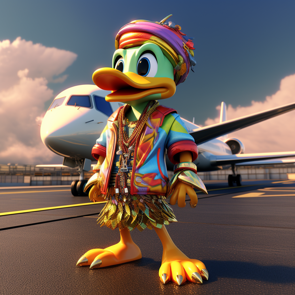 Donald Duck in a stylish maxi dress