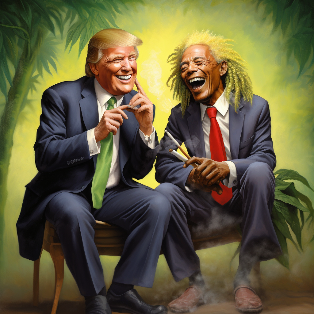 Donald Trump and Bob Marley smoking a joint