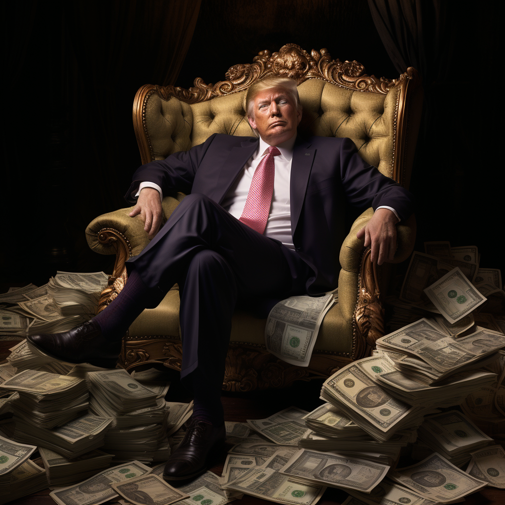 Donald Trump relaxing on a cash pillow