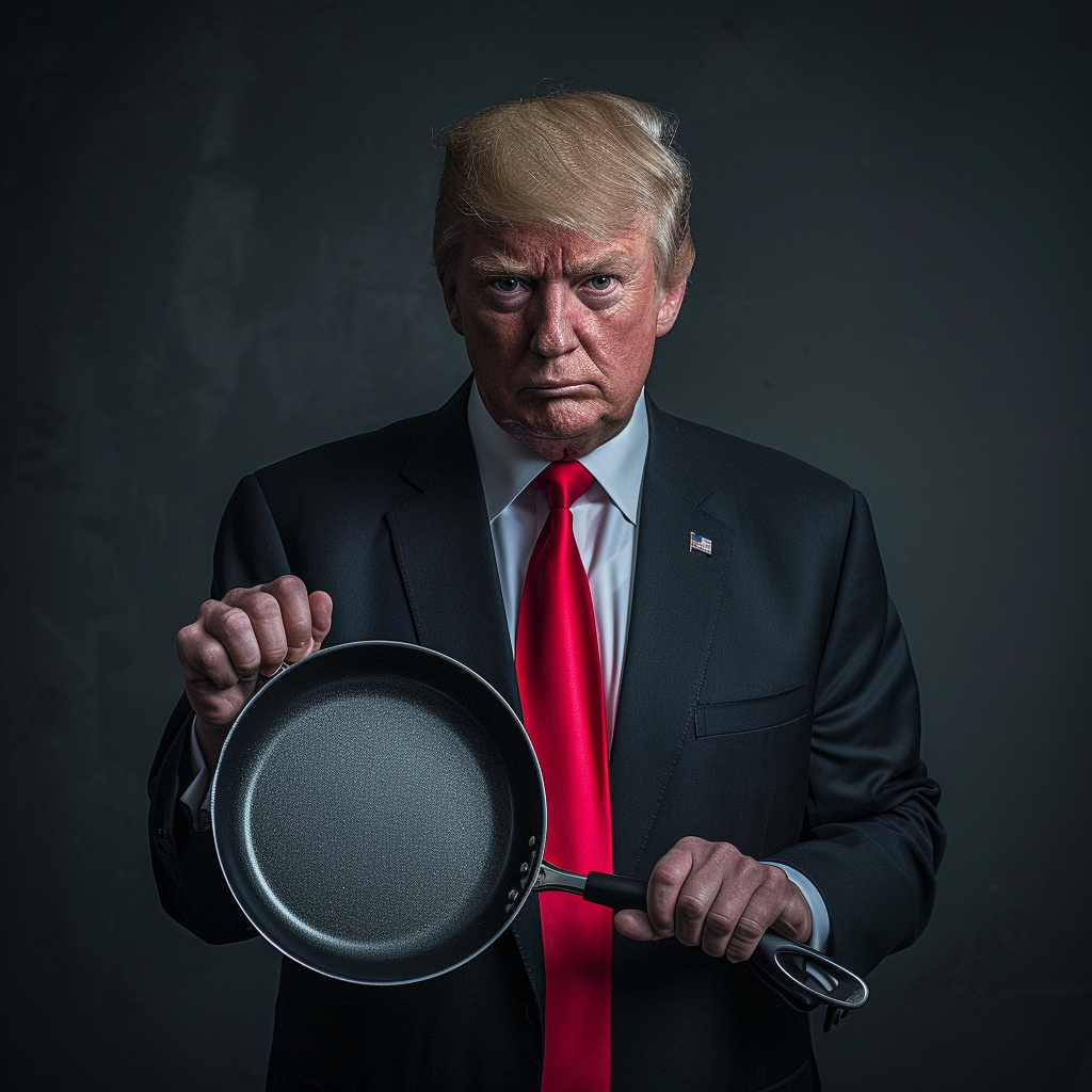 Donald Trump holding frying pan