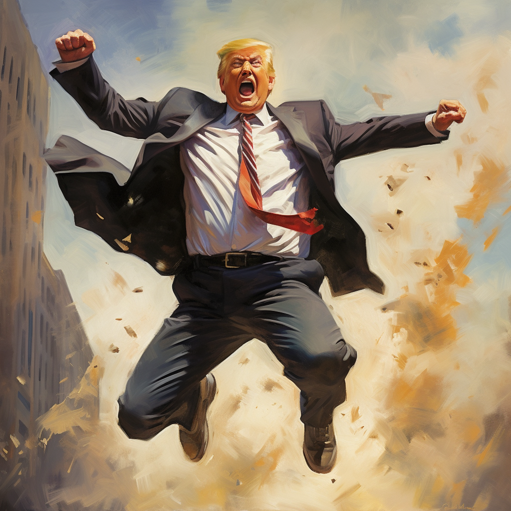 Donald Trump ecstatic in mid-air