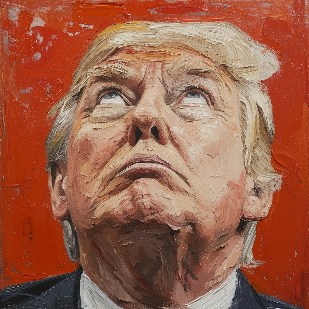 Donald Trump listening to bad news oil painting