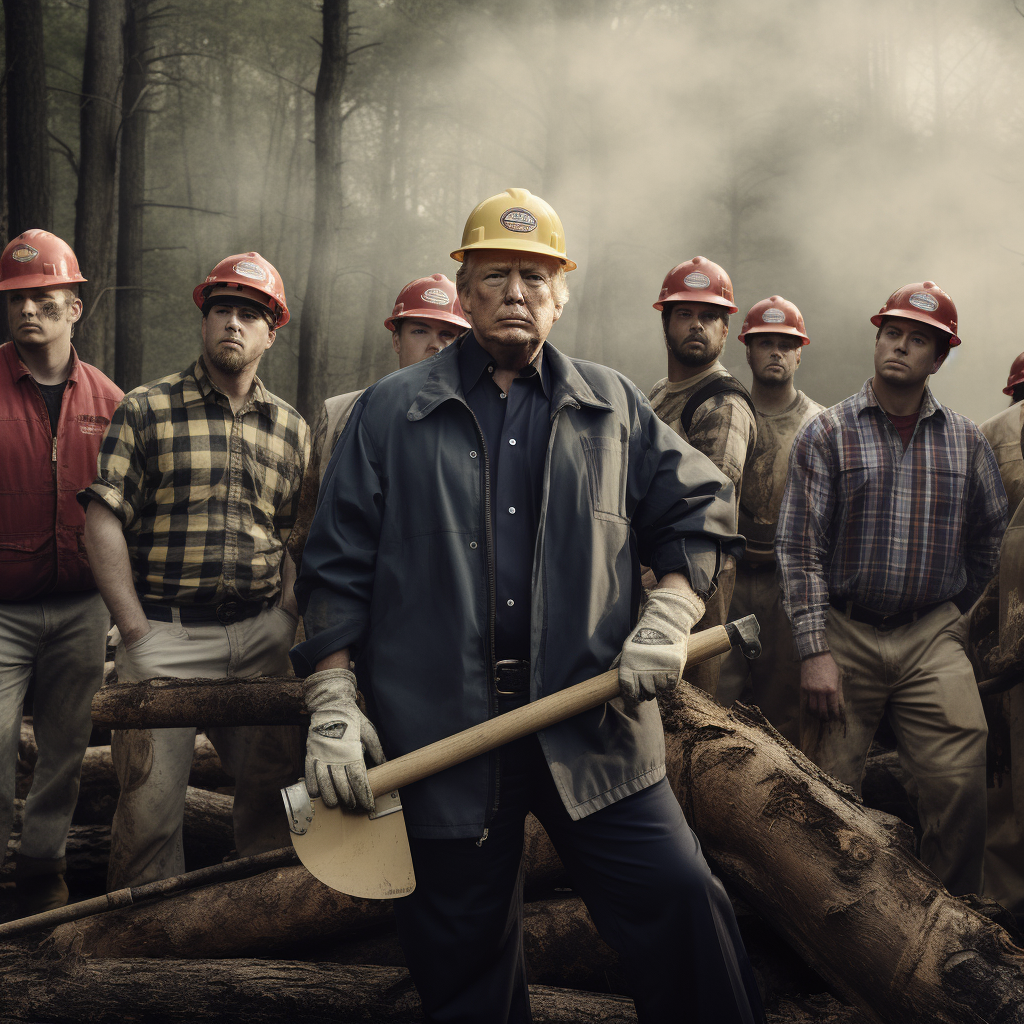 Donald Trump and lumberjacks in the forest